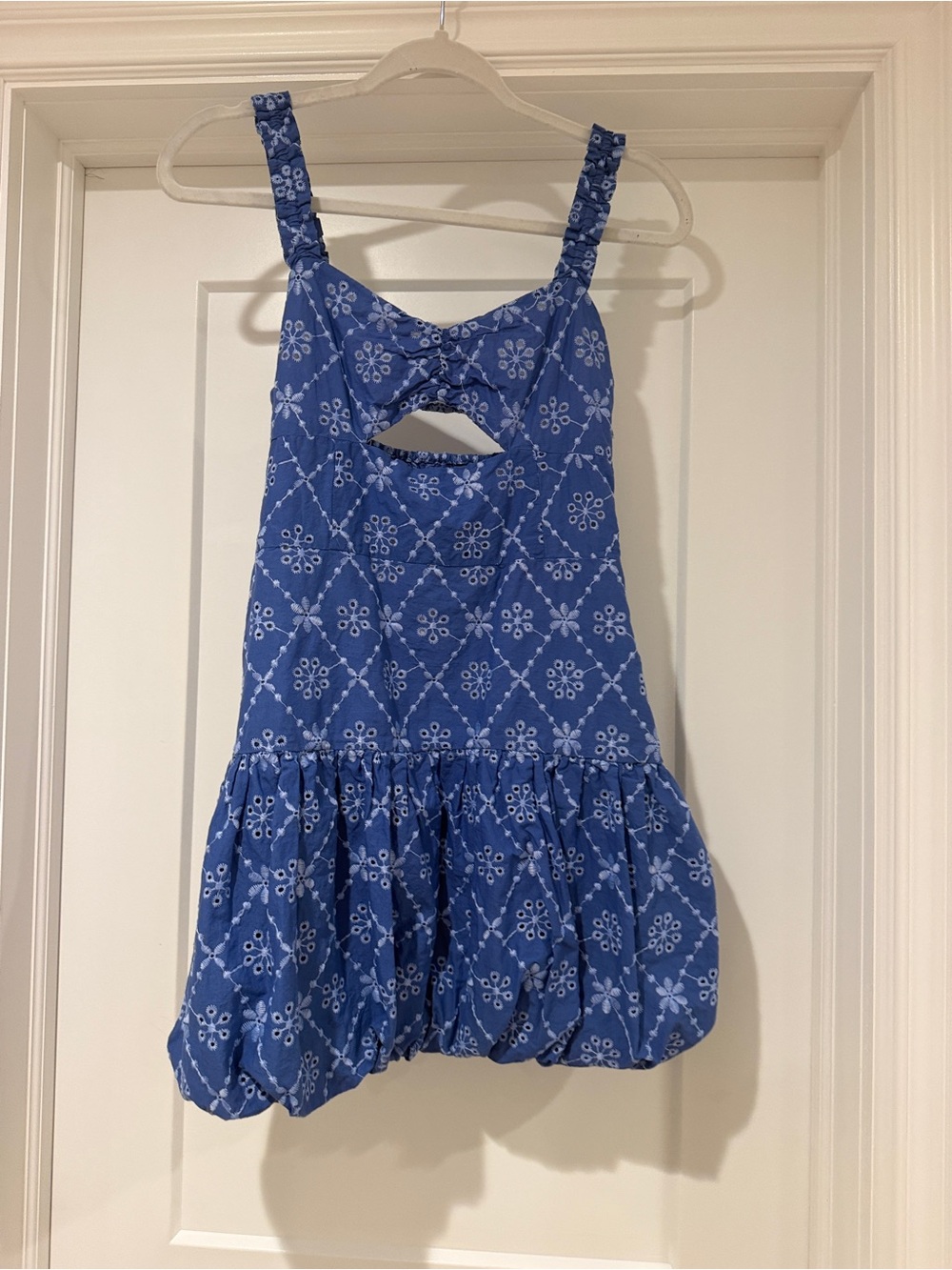 Zara Blue Eyelet Floral Cutout Bubble Mini Dress